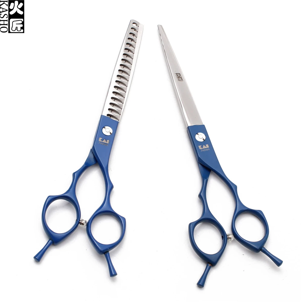 

6.5" KASHO Titanium Blue Puppy Grooming Shears Straight Shears Thinning Scissors Animal Shears Professional Pets Scissors H9029