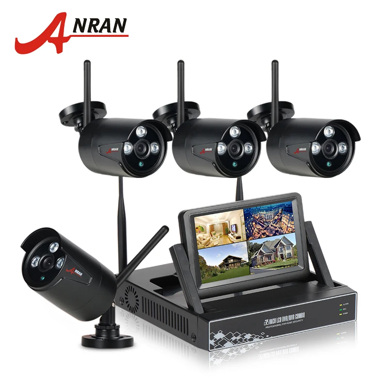 Newest ANRAN Plug&Play 4CH Wireless Camera Surveillance System 7" LCD NVR Kit 1TB HDD P2P 720P HD Outdoor IR WIFI CCTV IP Camera