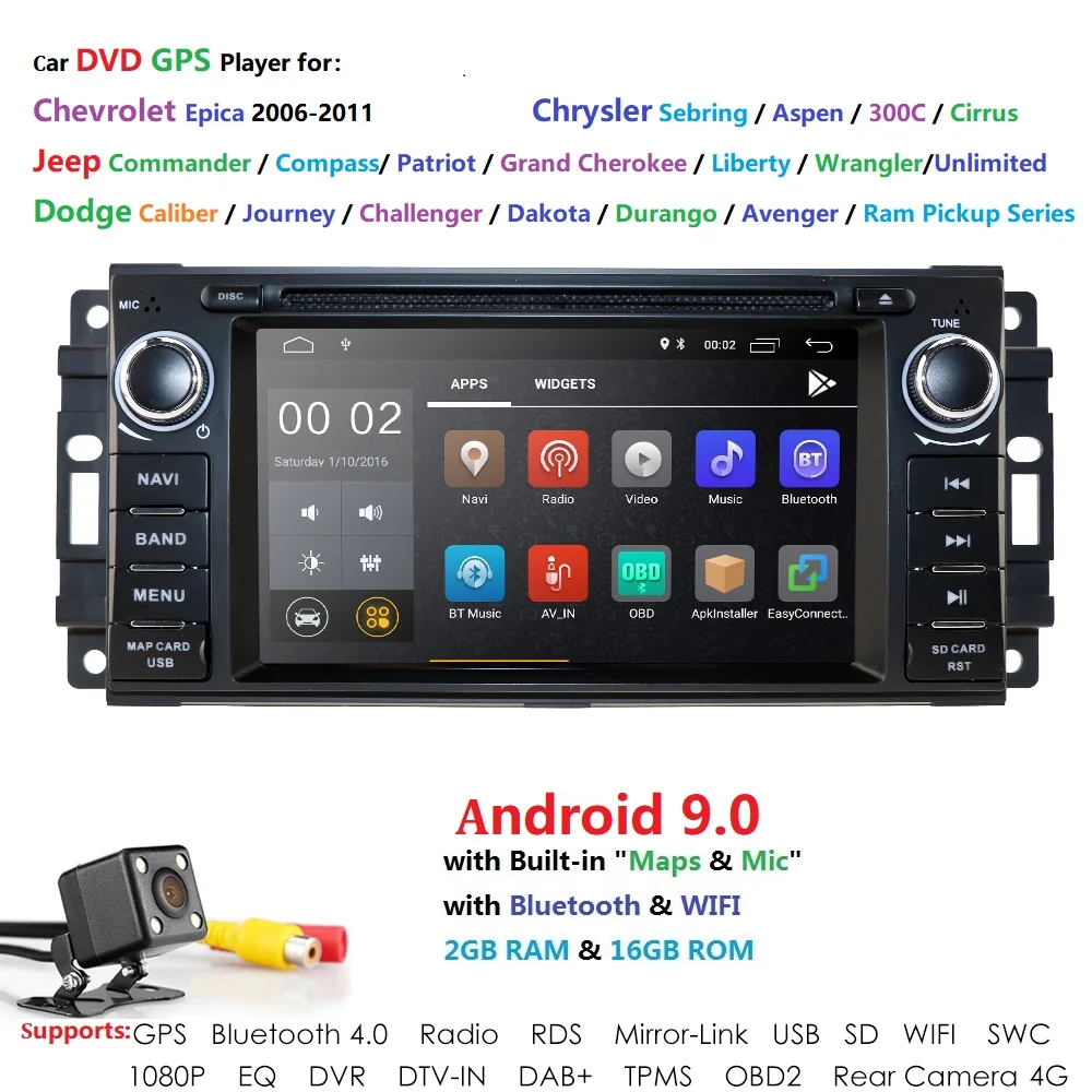 Excellent 1 din Auto Radio Android 9.0 Car DVD Player For Chrysler 300c jeep Compass/Dodge/RAM/Grand Cherokee Wrangle GPS Navi Head Unit 3