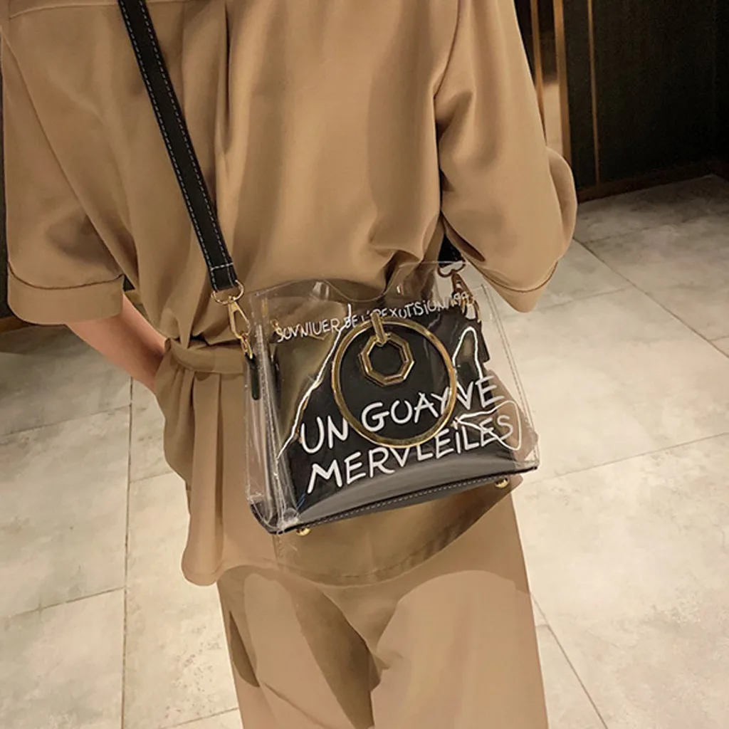 

Woman Fashion Clear Transparent Jelly Shoulder Bags Ladies Metal Ring Leisure Hand Bags Black Yellow Pink Silver dropship 10H