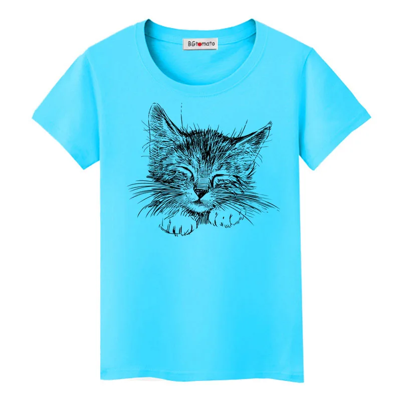 BGtomato sketch cat Милая футболка женская супер модная художественная рубашка брендовая Новая Летняя Повседневная футболка Мягкая футболка - Цвет: 2