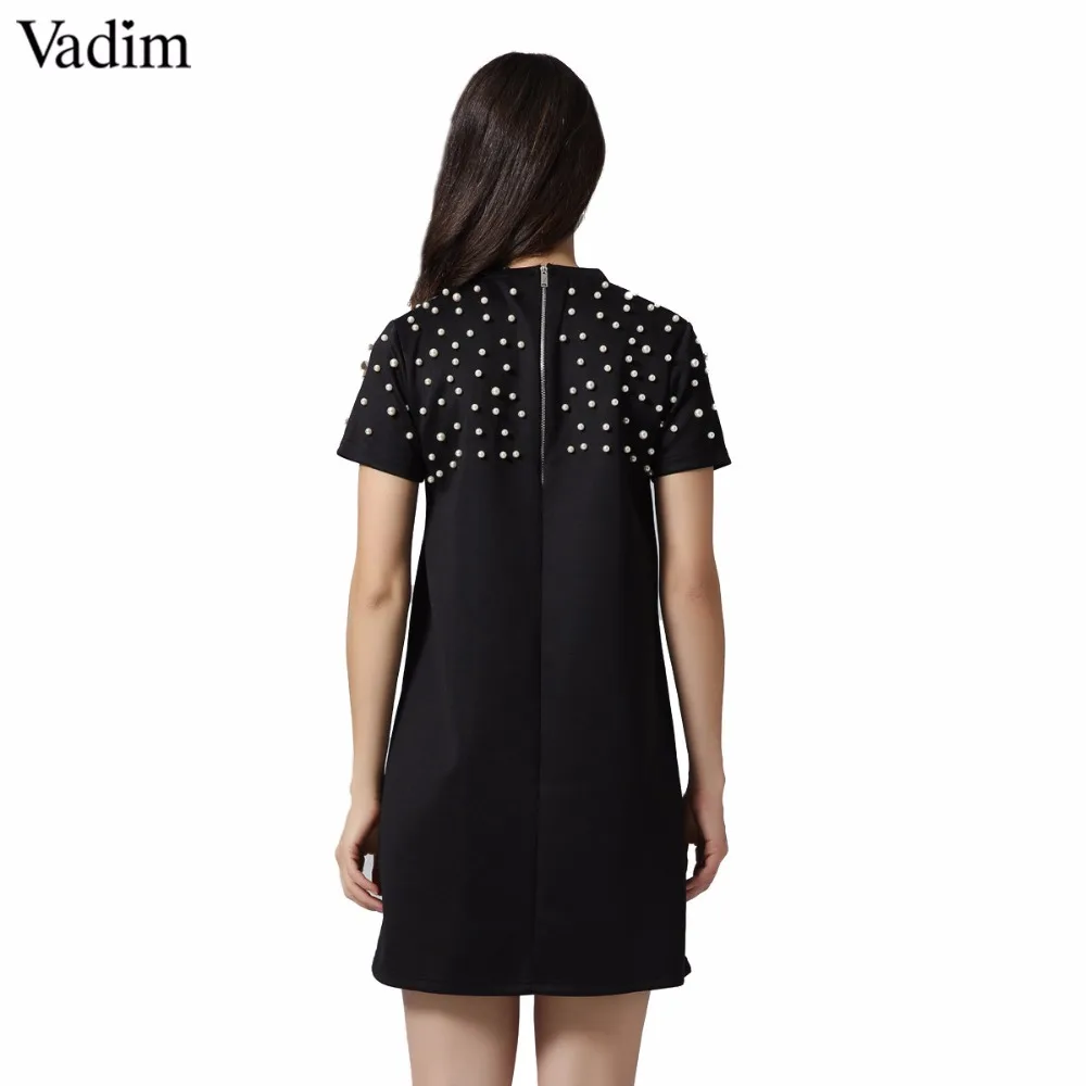 Женское элегантное платье vadim с бусинами, платье с коротким рукавом и круглым вырезом на молнии, черно-белое женское повседневное мини-платье, vestidos mujer QZ3276