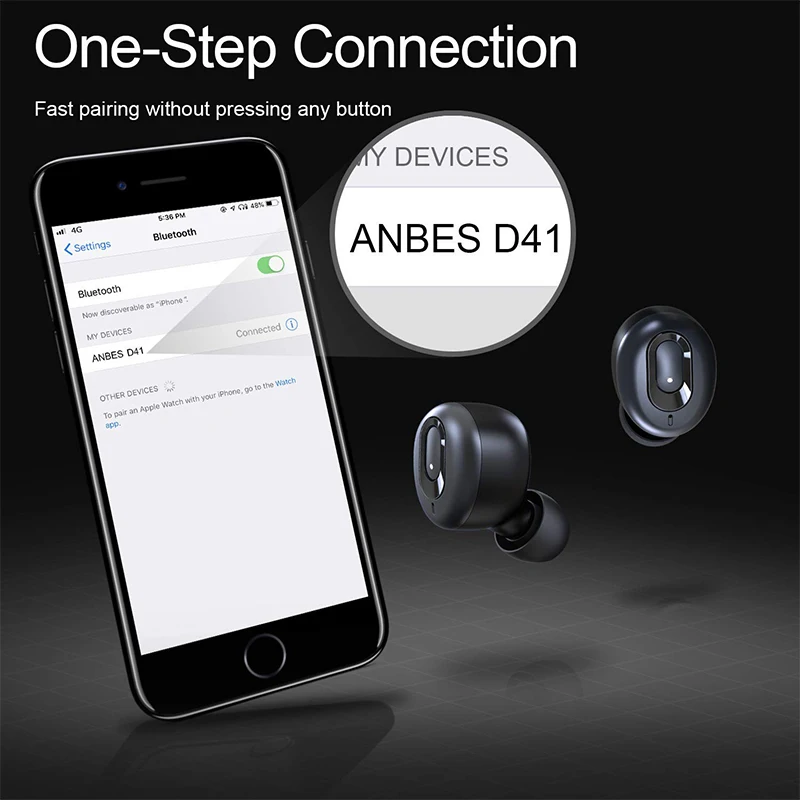 ANBES Мини Bluetooth наушники супер бас звук V5.0 TWS беспроводные Спорт Hands free гарнитура