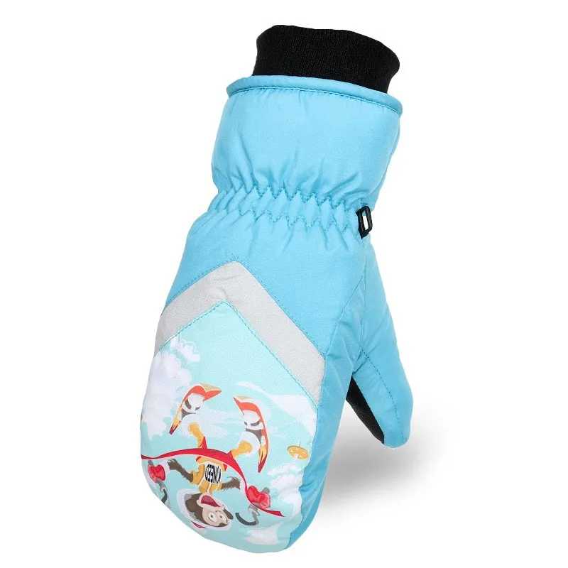 Мужские детские лыжные перчатки флисовые сноубордические перчатки снегоходы мотоциклетные зимние перчатки ветрозащитные водонепроницаемые зимние перчатки унисекс - Цвет: Sky Blue