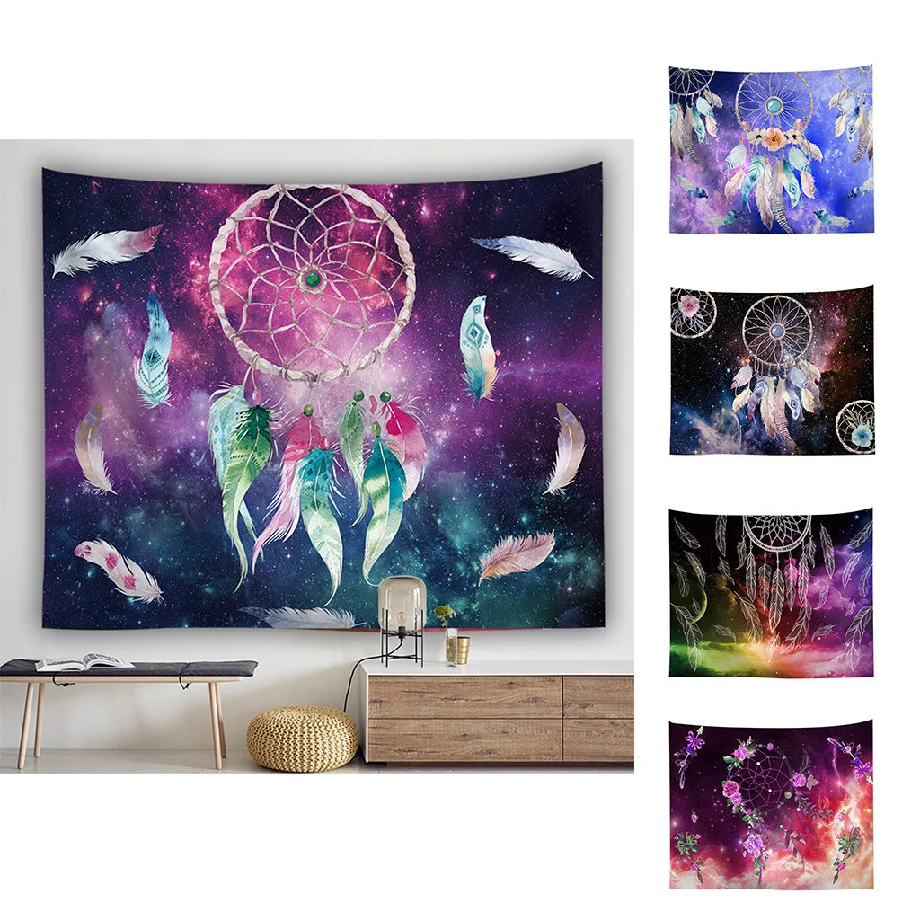 

Colorful Dream Catcher Tapestry Bohemia Hippie Wall Hanging Bedspread Dorm Decor Digital Starry Pattern Blanket Background Cloth