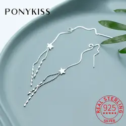 PONYKISS Модные 100% стерлингового серебра 925 звезды витые болтающиеся Висячие серьги для женщин вечерние праздничные элегантные ювелирные