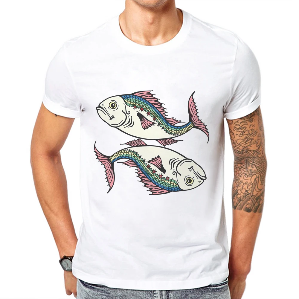 

Fashion Men Clothes T-Shirt Half Sleeve Cotton Casual Tee Hipster Creative Fish Print High Quality Mens Tshirts Funny Tees Tops
