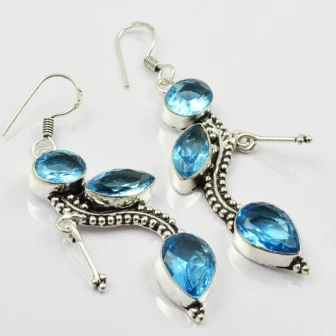 Blu Topas, Argento Overlay Su Orecchini Di Rame,, 60Mm, E1923