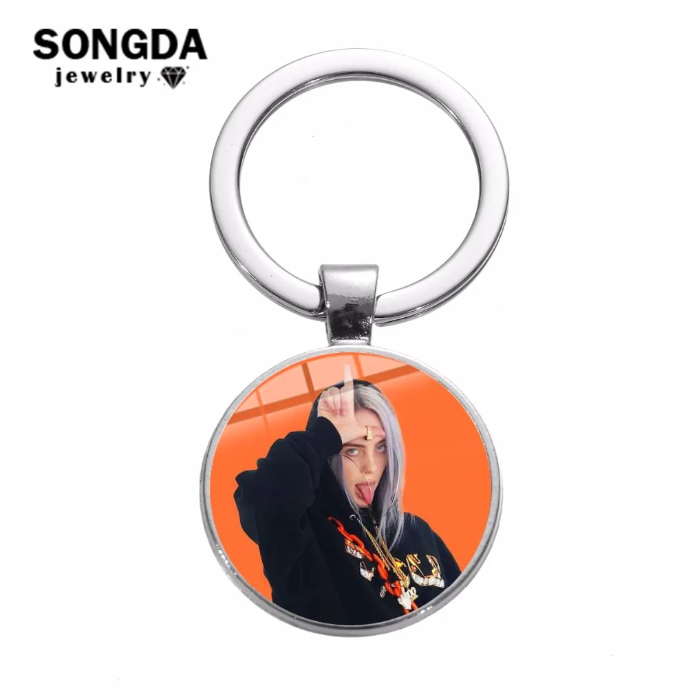 SONGDA, брелок для ключей в стиле хип-хоп, певица Билли эйлиш, модный, Harajuku, художественный плакат, стеклянный кабошон, брелок для ключей, сумка, автомобильный брелок для ключей, подарок для фанатов