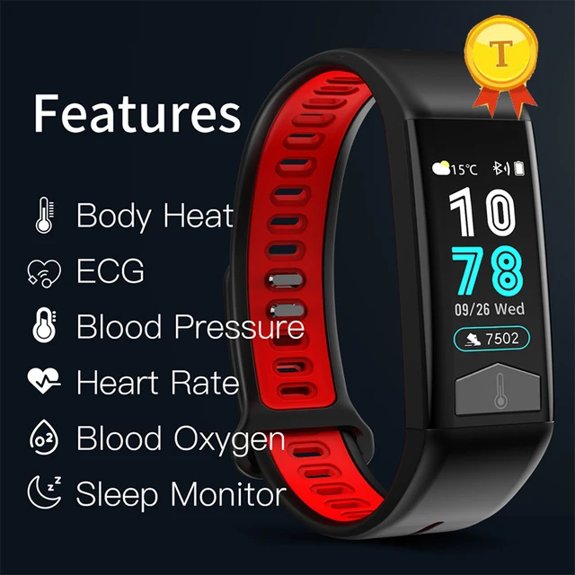 Más dinámico continuo de presión arterial pulsera PPG ECG pulsera inteligente rastreador de fitness pulsera inteligente
