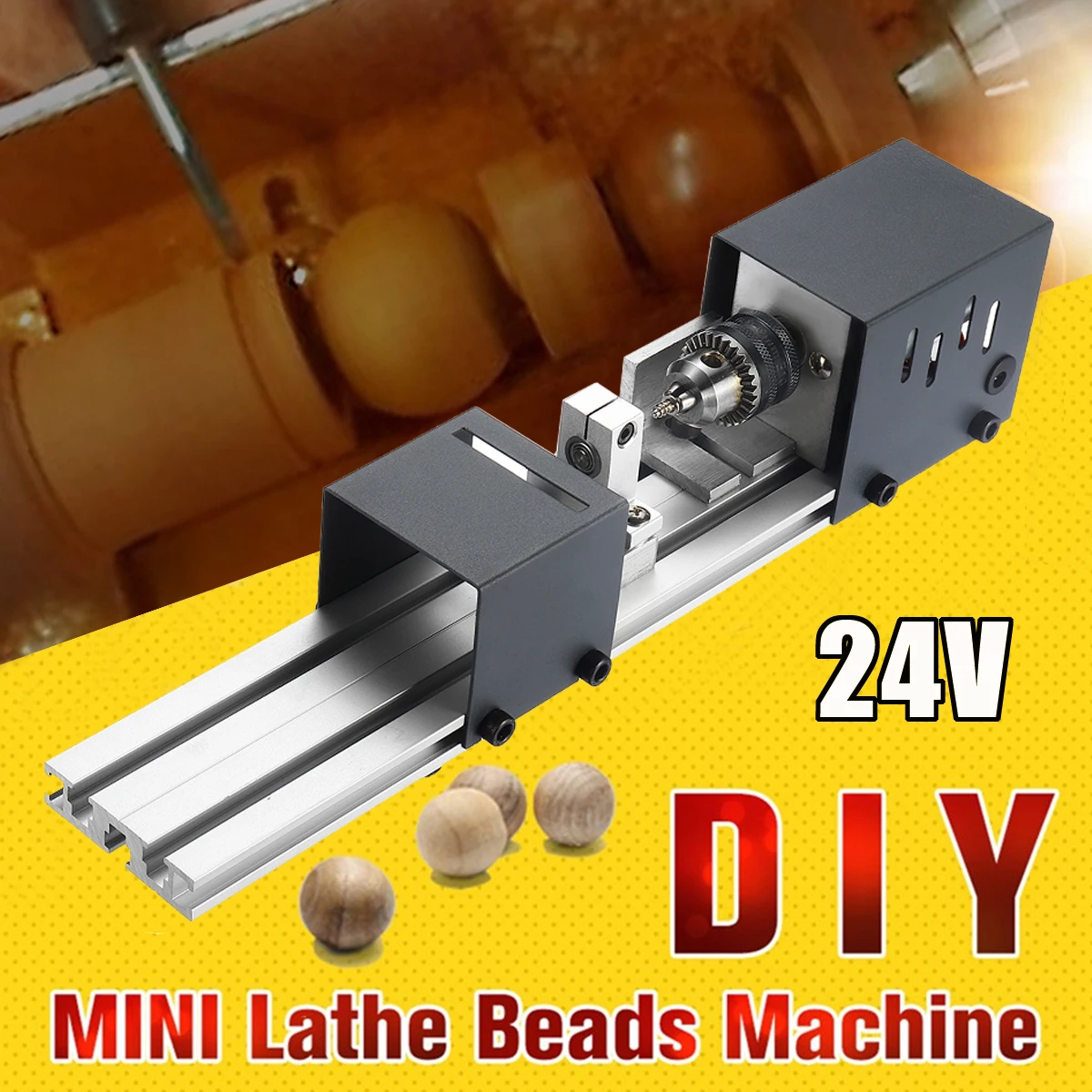 

New 80W DC 24V Mini Lathe Beads Machine Woodworking DIY Lathe Standard Set Polishing Cutting Drill Rotary Tool