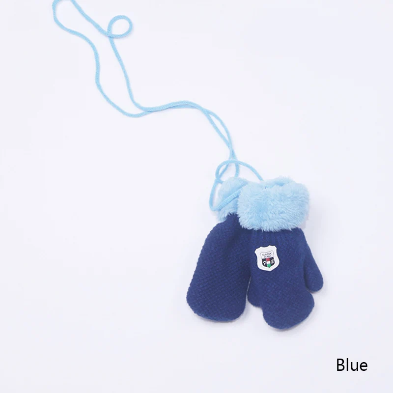 REAKIDS/зимние вязаные перчатки для маленьких мальчиков и девочек; теплые перчатки на веревочной веревке; перчатки для детей; зимние теплые перчатки для малышей - Цвет: Blue