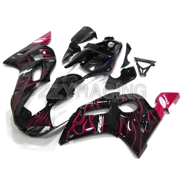 Инъекции Обтекатели для Yamaha R6 1998-2002 99 00 01 полная обложка комплект 1999 2000 2001 ABS Пластиковый Обвес Черное и красное пламя - Цвет: As Photo Shown