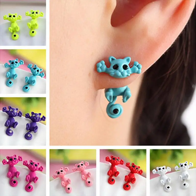 

New Design Fashion Alloy Black Eyes Cat 3d Animal Stud Earrings For Women Girls Ear Stud Jewelry Brincos