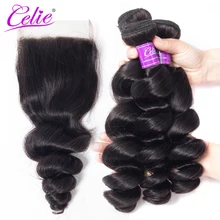 Mèches péruviennes Remy péruviennes naturelles-Celie, cheveux Remy, Loose Wave, avec Closure