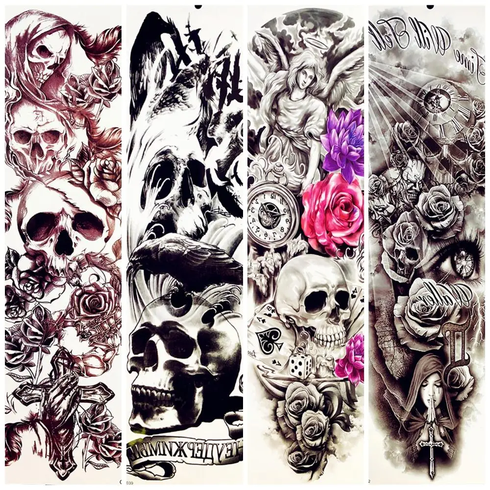 FANRUI, 500 шт.,, поддельные татуировки на всю руку, временные длинные татуировки 48x17 см, цветок, лисица, тату, вспышка, боди-арт, тату, поставки наклеек