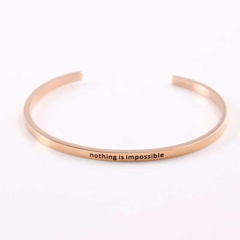 

Nothing is impossible Stainless Steel Engraved Positive Inspirational Quote Cuff Mantra Bracelet Bangle (COLOR:Rose GOLD) Gift