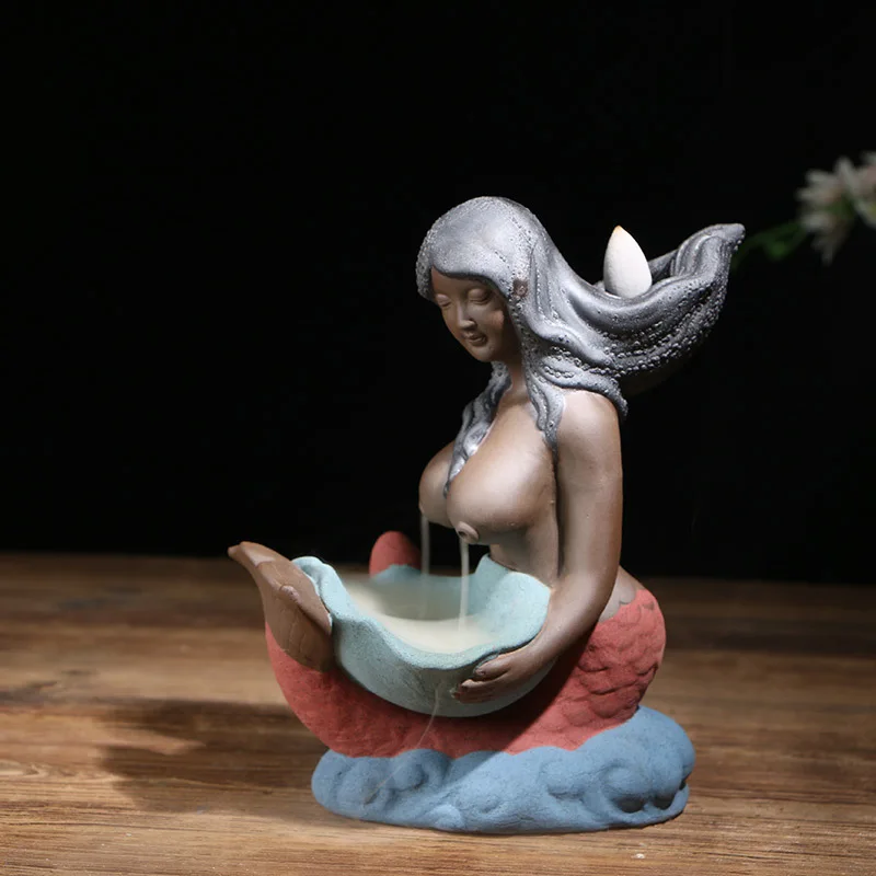 

WINZSC Tea Scented Sandalwood Mermaid Stove Ceramic Censer Backflow Incense Burner LW56226PY