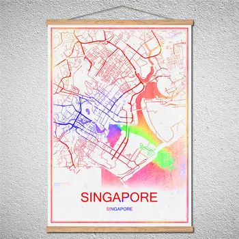 

SINGAPORECustomized Pattern Canvas World map oil painting Modern City poster Abstract print picture Cafebar With Frame Decor