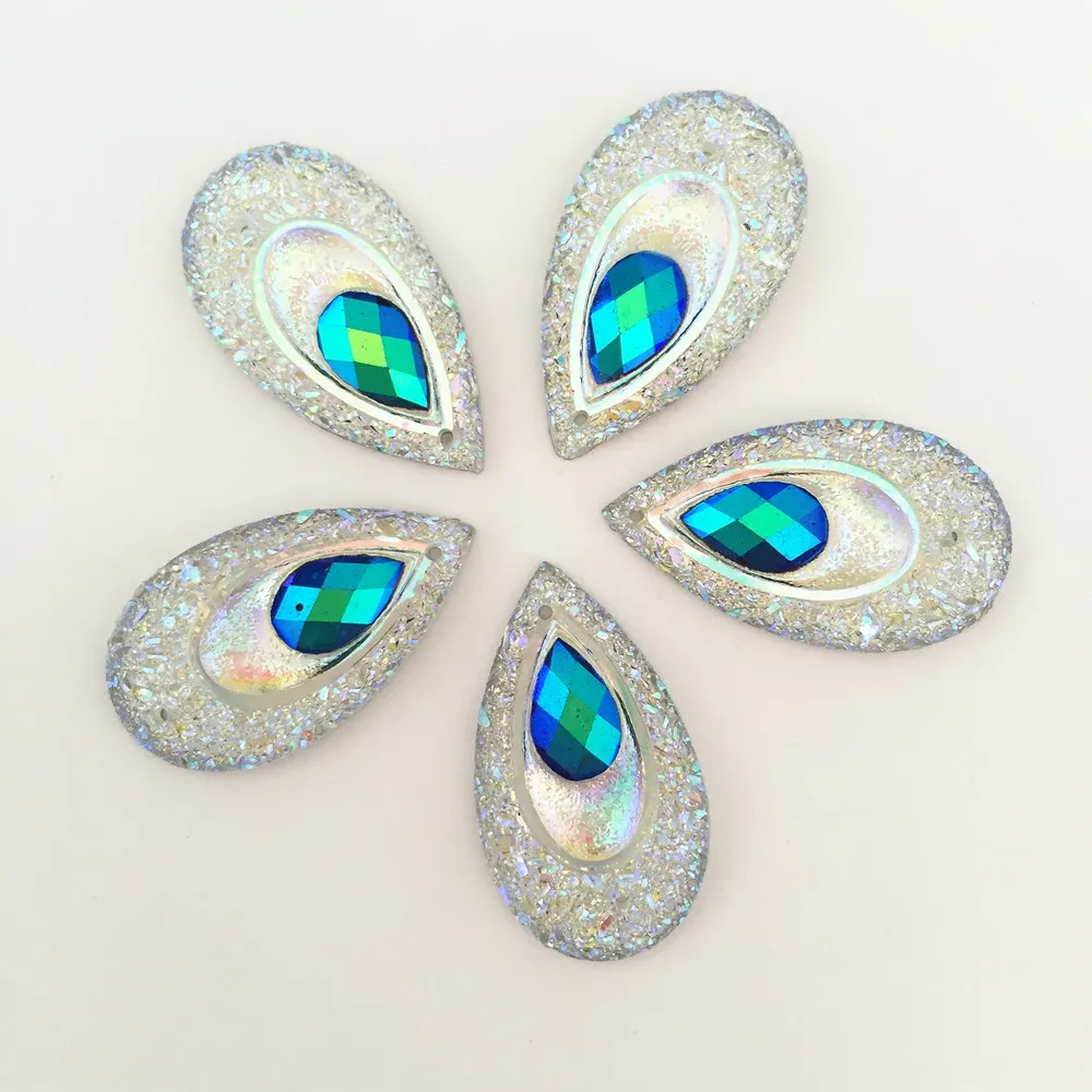 

(20 pieces/lot) 16mm*28mm AB Resin drop Peacock eye Flatback Rhinestone Wedding decoration 2 Hole F020