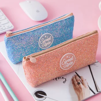 

4 Assorted Corlor Large Capacity Glitter Pen Holder Stationery Pencil Pouch Travelling Multi-functional Cosmetic Bags