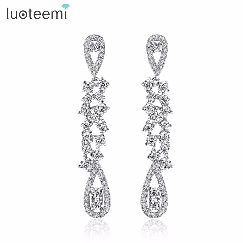 Luoteemi серебро Цвет Свадебные Длинные Серьги воды Форма люстра для Для женщин