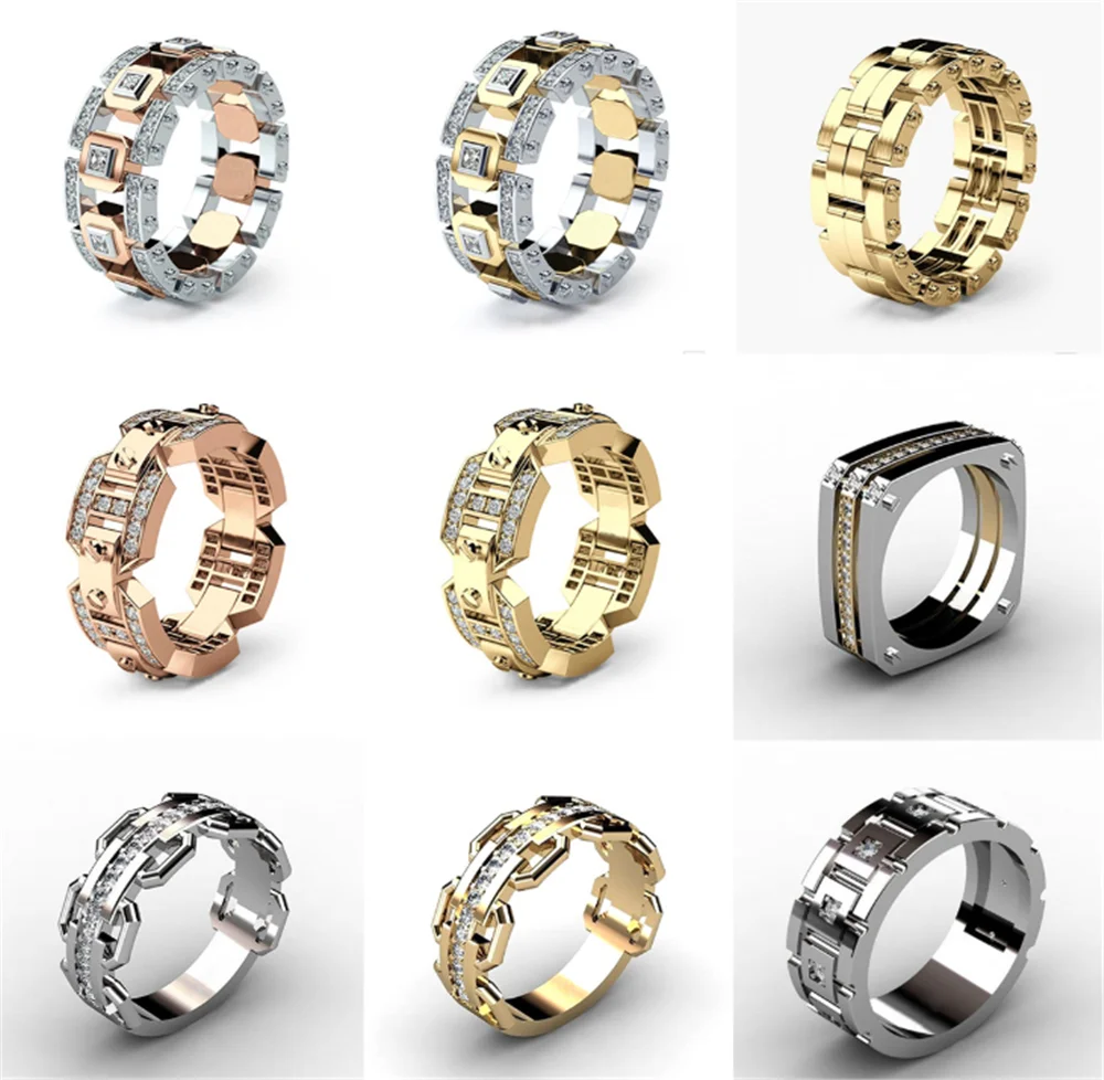 

Hip Hop Bling Round Shape Cool Street Men Bling Iced Out CZ Ring Men's Finger Signet Ring Golden Engagement Rings Bague