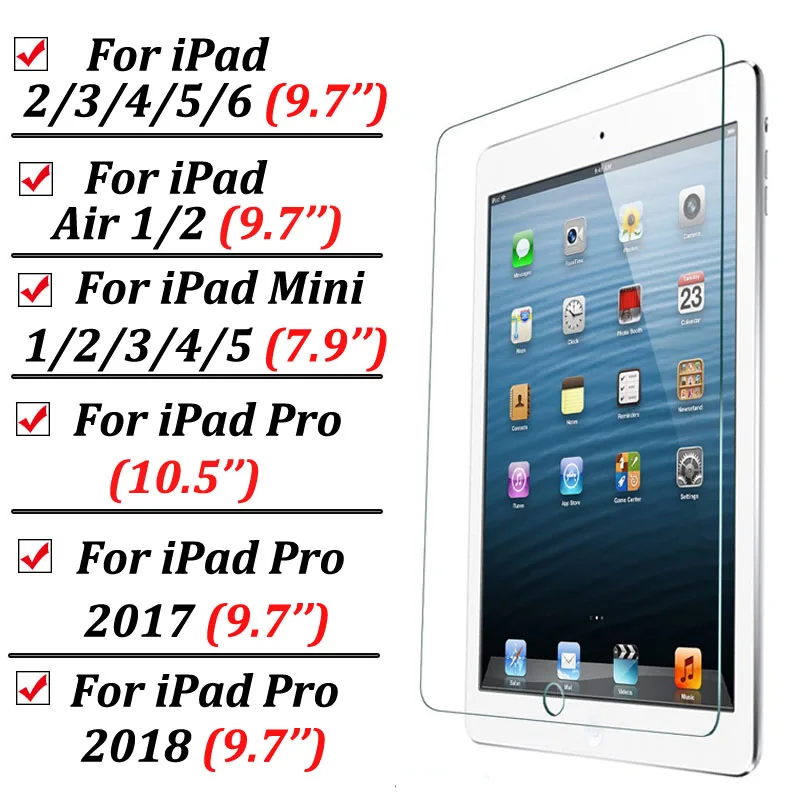 Закаленное Стекло на стене для Ipad Mini Pro воздуха, для детей 1, 2, 3, 4, 5, 6 лет 7,9 9,7 10,5 дюйма закаленное Экран протектор A1822 A1823 A1893