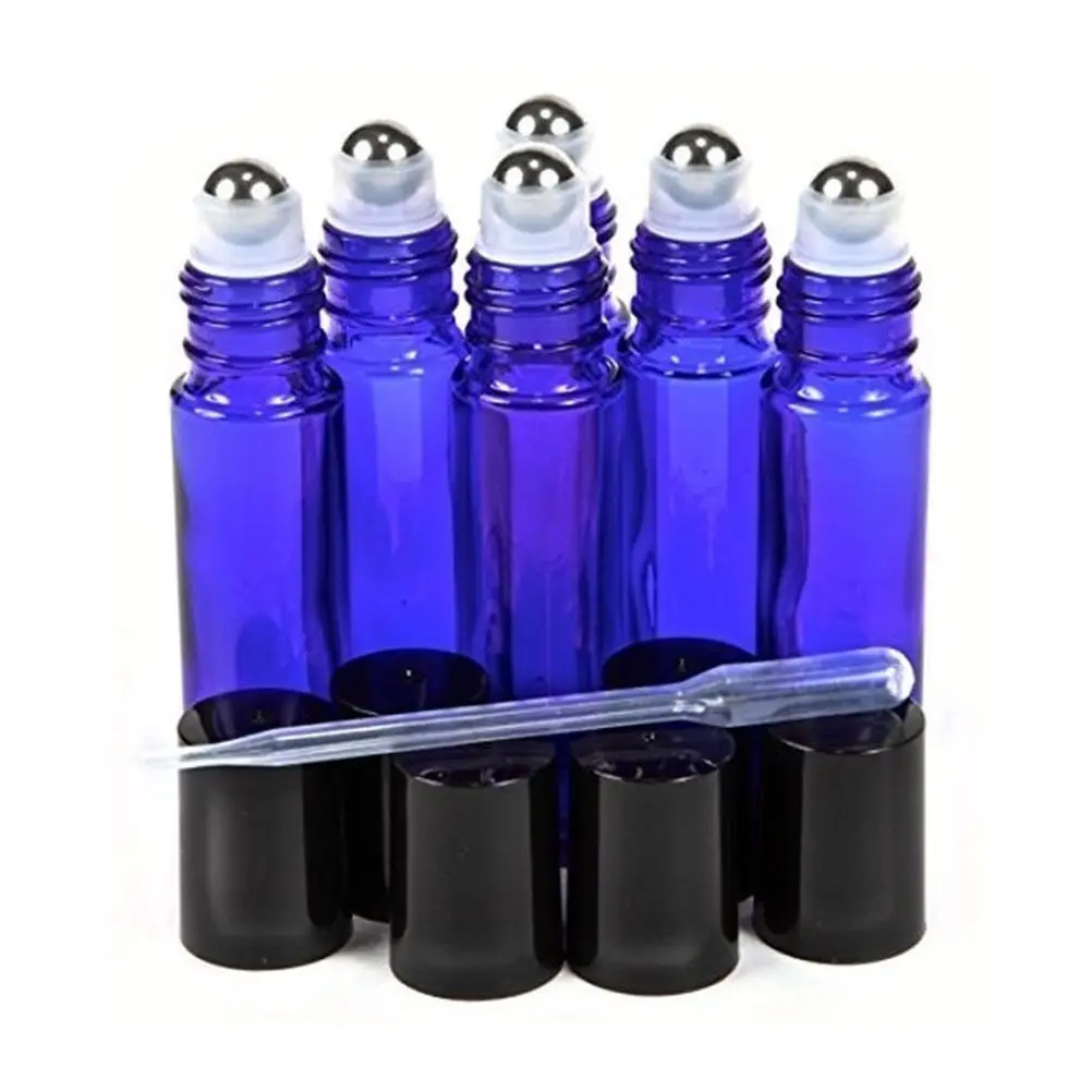 

10ml Glass Roll On Bottles Aromatherapy Essential Oil Roller Bottles With Metal Ball & Brushed Cap 6pcs