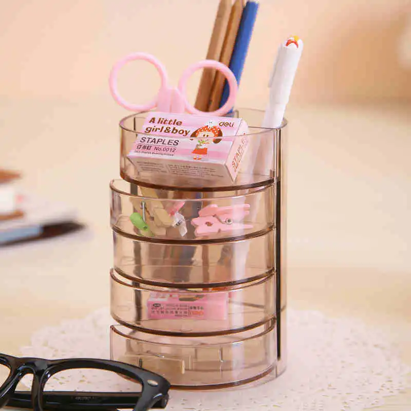 Multi-functional Transparent Penholder Four Layer Pencil Holders Stand Stationary Office Supplies Study Storage Desktop