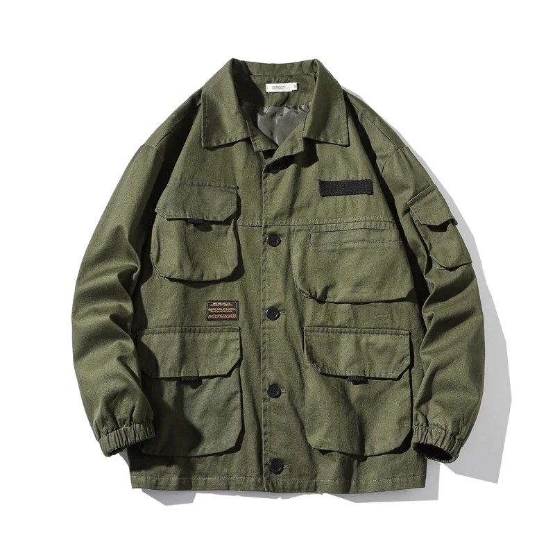 

2019 New Casual Cargo Jacket Men Multi-pocket Men Solid Hip Hop Jackets and Coats Man Tactical Outerwear Size M-5XL