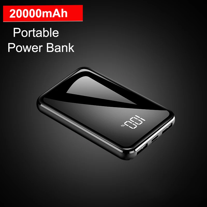

20000mAh Mini Power Bank Fast Charging 20000 mAh Slim Powerbank Full Mirror Screen Portable External Battery Charger Poverbank