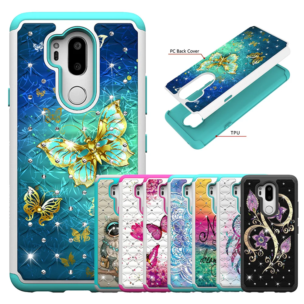 

For LG G7 ThinQ g7thinQ Soft TPU+Hard PC 2 in 1 Back Cover For LG G7 G 7 lg7 Luxury Jewelled Phone Case G710EM 6.1" 2018 Bag