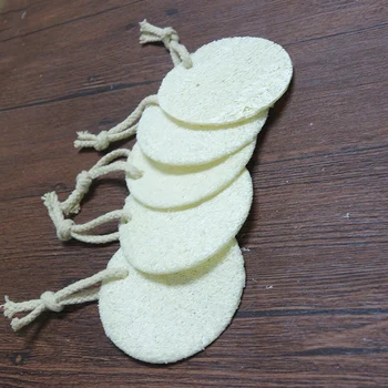 

250pcs 9*9cm Natural Loofah Sponge Bath Shower Body Exfoliator Pads With Hanging Cotton Rope