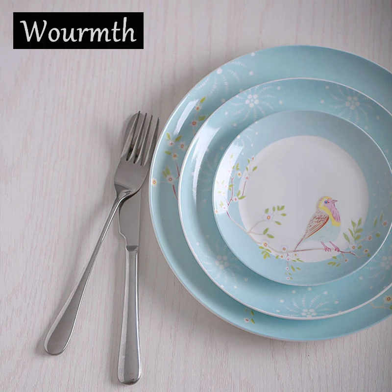 

WOURMTH Cute ceramic dinner plate 6/8/10inch cartoon children dish 3PC Steak plate Housewear & Furnishings