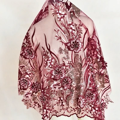 Многоцветная трехмерная расшитая бисером матовая расшитая блестками кружевная ткань для свадебного платья ручной работы аксессуары для рукоделия 1 штука - Цвет: Wine
