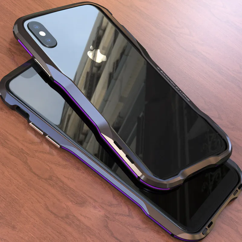 Чехол для Apple iphone X Роскошный чехол Бампер Тонкий Жесткий 3D 360 Защитный чехол металлический бампер для iphone X 8 алюминиевая рамка Броня - Цвет: black purple