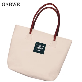 

GABWE New Women's Shoulder Bags Handbags Canvas Totes Ladies Casual Solid Shoulder Bag Foldable Reusable Shopping Beach Bag