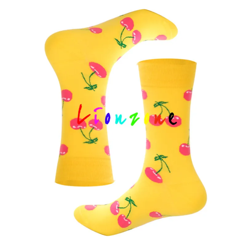 LIONZONE, зимние теплые женские носки, унисекс, радужные, вишневый журавль, ананас, лимон, Харадзюку, цветные забавные хлопковые носки - Цвет: Choice10