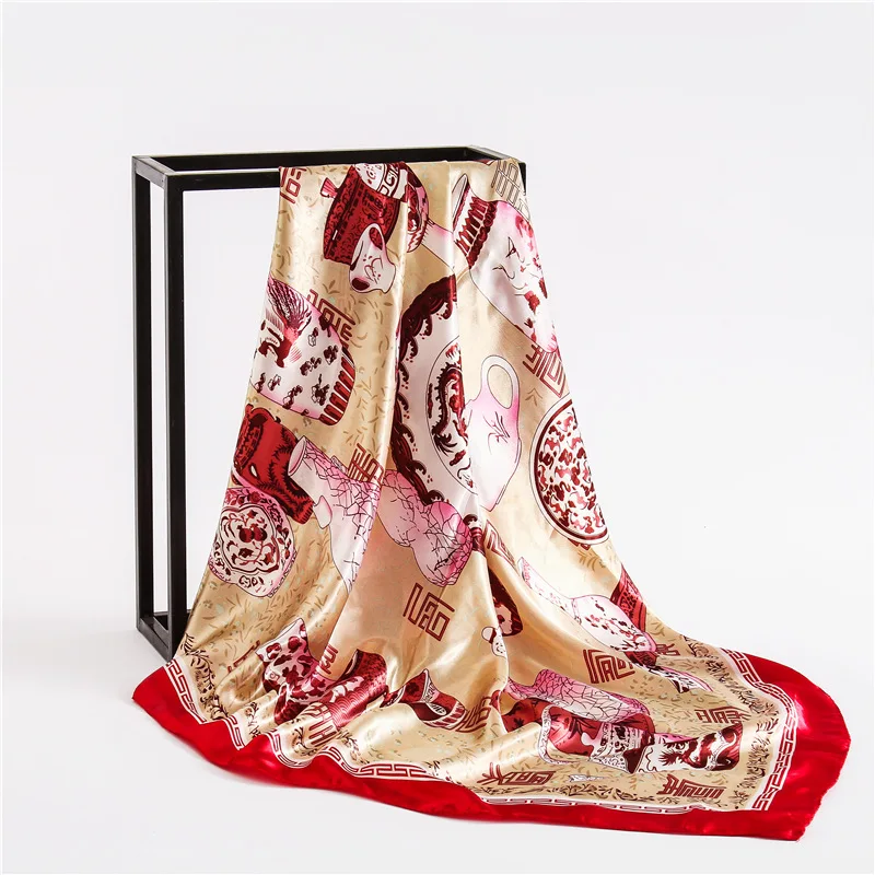 

2019 New Women's Square Silk Scarf Ladies Shawls and Wraps Soft Small Office Scarf Headscarf Hijabs Foulard Neckerchief 90*90cm