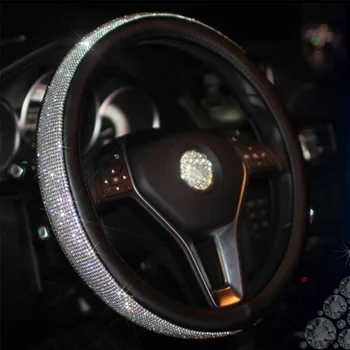 

GLCC Car Leather Steering Wheel Cover Case Diamond Diameter of 38cm Cap Microfiber Material Auto Gift Decoration Protector