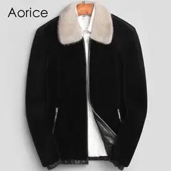 Aorice 2019 для мужчин натуральный мех куртка с норкой меховой воротник верхняя одежда черный/тонкий/Простой Бизнес Стиль/овечья шерсть пальто