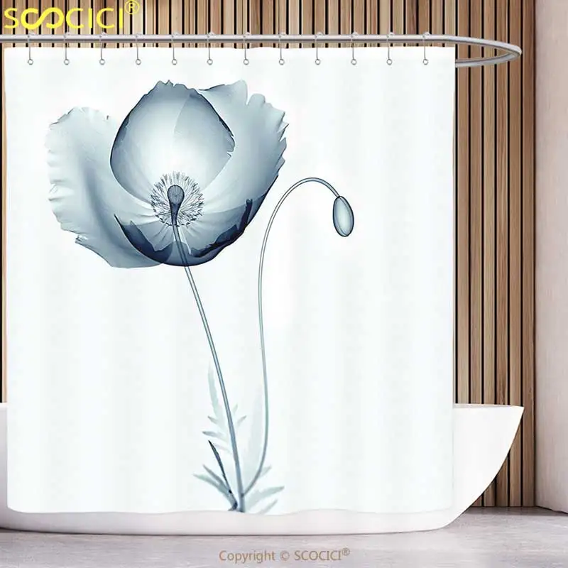 

Funky Shower Curtain Xray Flower Decor Collection Image of Poppy Flower in X ray Floral Radiogram Unusual look into Nature Art