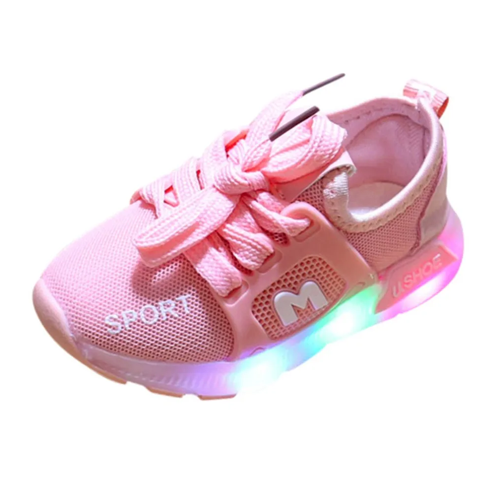 Детский светодиодный светильник с буквенным принтом для маленьких девочек и мальчиков; Светящиеся кроссовки для бега; модная теннисная обувь для маленьких мальчиков; Прямая поставка