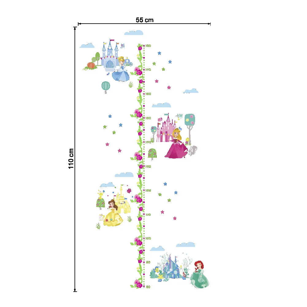 Замок Принцесса Высота Мера Стикер стены | диаграмма роста Девушка номер Наклейка Декор
