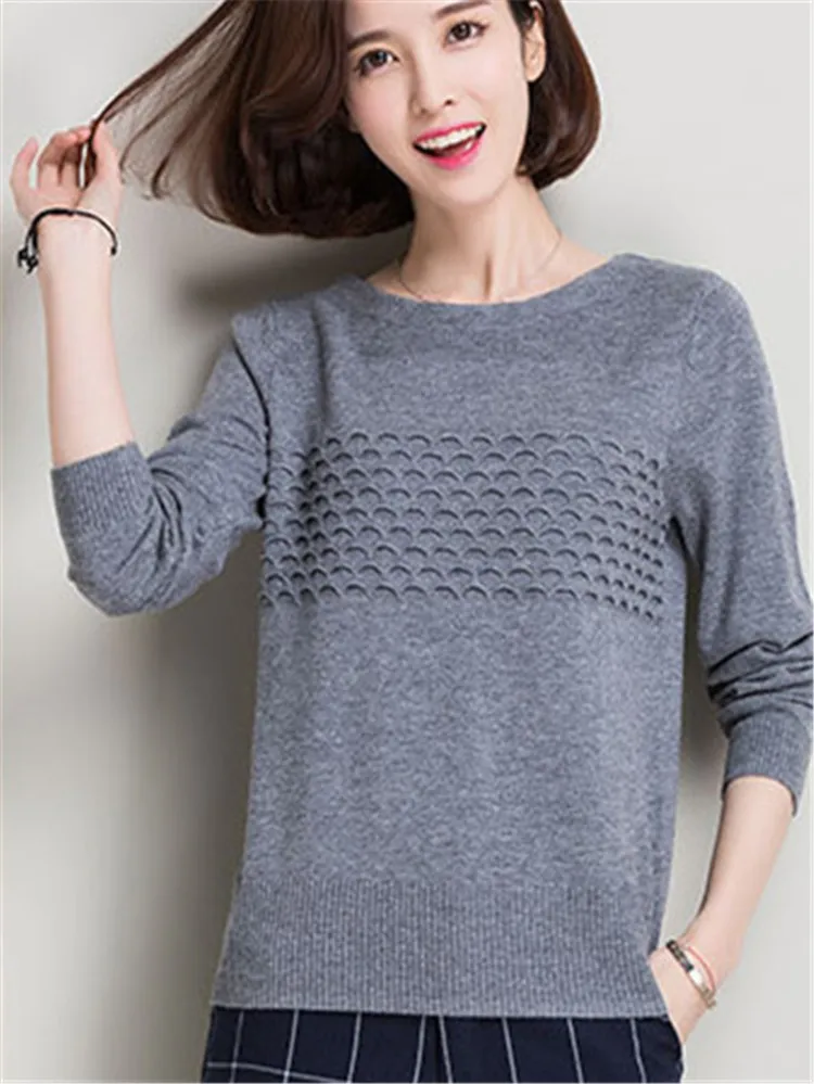 Чистая шерсть; жаккард вязаный женский корейский стиль Oneck пуловер свитер сплошной цвет retail розничная оптом