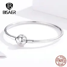 BISAER Pulseira серебряные браслеты 925 пробы Серебряная круглой формы застежка Femme серебряные браслеты для женщин Роскошные ювелирные изделия ECB144