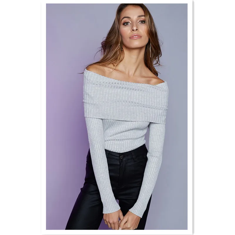 Spring popular new fashion personality temperament strapless cuffs sexy solid color long-sleeved women's sweater