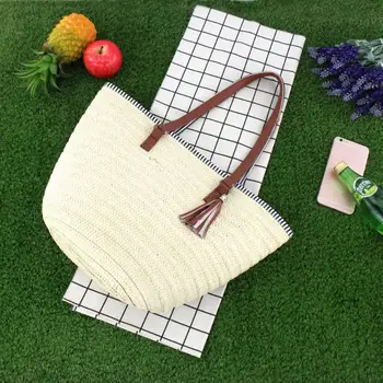 

Sell at a loss! Women Summer Beach Straw Bag Top Handle Shoulder Bag Women Tote with Tassels Shoulder Handbag