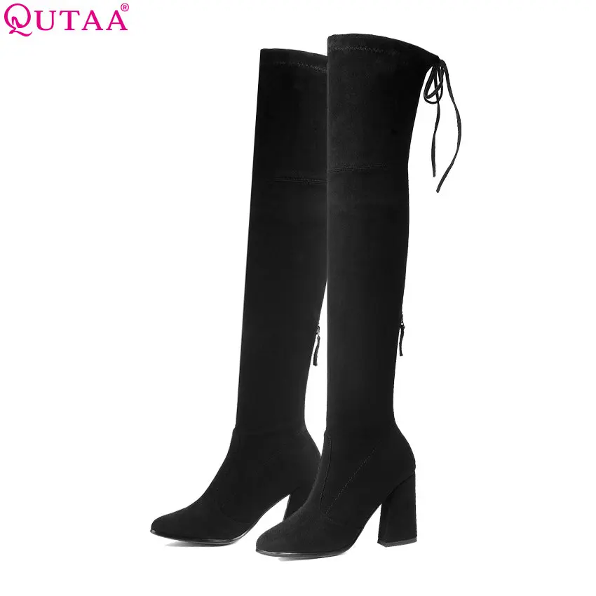 QUTAA 2019 New Arrive Women Over The Knee High Boots Winter Shoes Platform Hoof Heels Sexy Women Motorcycle Boots Size 34-43 QUTAA 2019 New Arrive Women Over The Knee High Boots Winter Shoes Platform Hoof Heels Sexy Women Motorcycle Boots Size 34-43